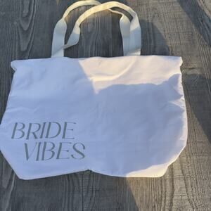 Miss to Mrs Honeymoon "Bride Vibes" White Satin Wedding Shoulder Tote Bag